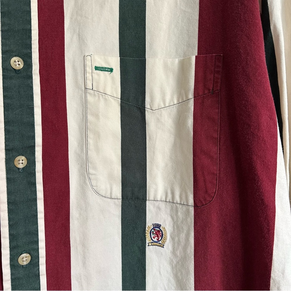 Tommy Hilfiger Men Vintage 90’s‎ Preppy Vertical Striped Button Down Shirt Large - Picture 3 of 7